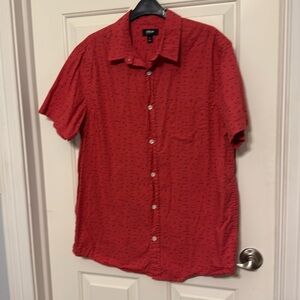 Urban Pipeline‎ Mens Button Down Size Large Red with 80s Print